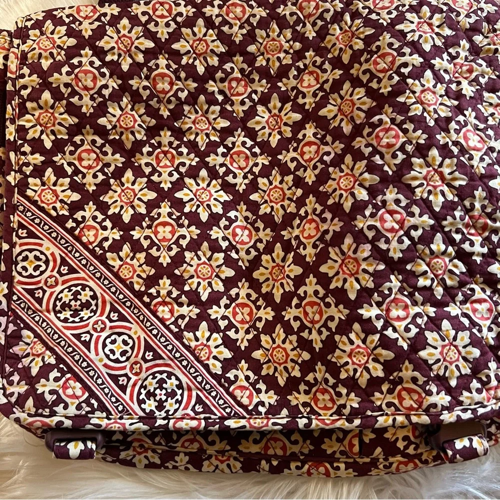 Vera Bradley Burgundy and Cream Patterned Crossbody Laptop Bag